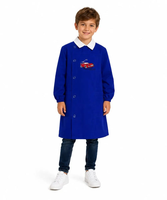 Grembiule scuola elementare blu bambino Ambrosino Made in Italy ricamo Car S204