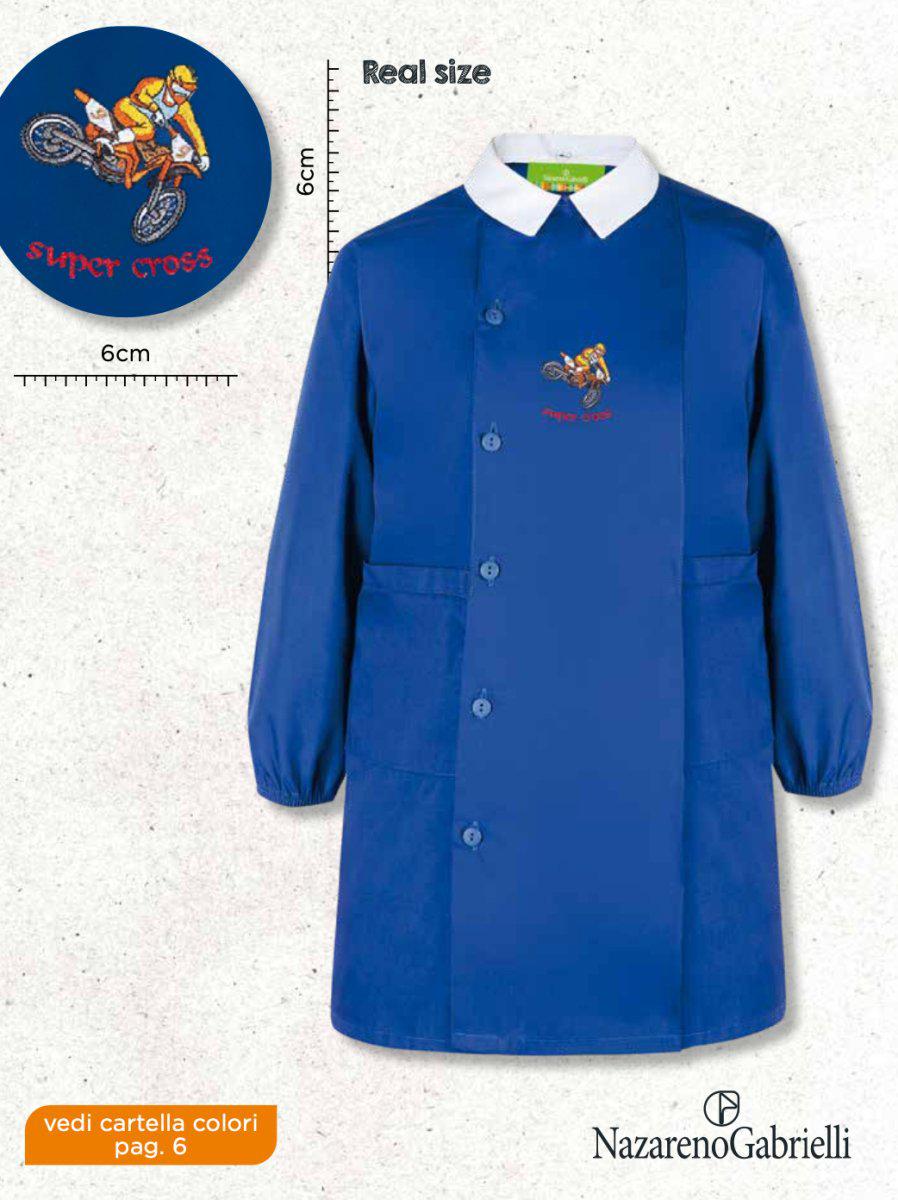 Grembiule scuola elementare blu bambino Nazareno Gabrielli Made in Italy ricamo Super Cross 0804