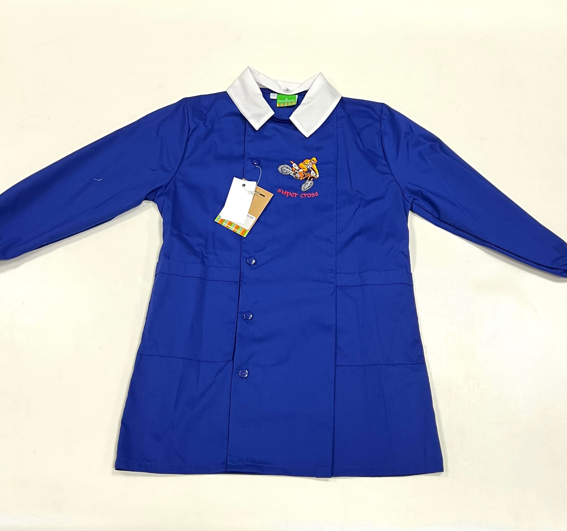 Grembiule scuola elementare blu bambino Nazareno Gabrielli Made in Italy ricamo Super Cross 0804