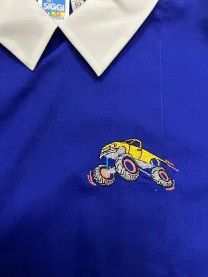 Grembiule scuola elementare blu bambino Siggi Made in Italy ricamo Monster Truck 3925