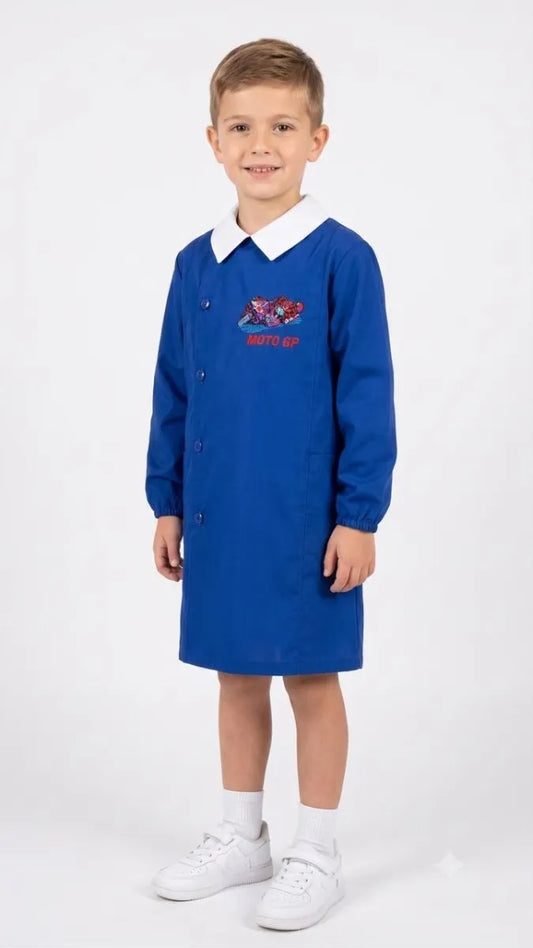 Grembiule scuola elementare blu bambino con abbottonatura laterale Nazareno Gabrielli Moto Gp 0802A26