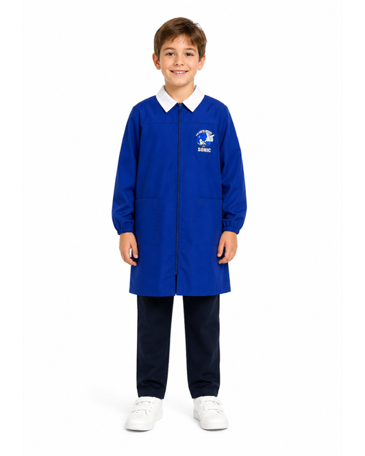 Grembiule scuola elementare blu bambino con zip Made in Italy ricamo Sonic G604ZIPA26