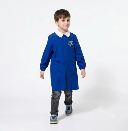 Grembiule scuola elementare blu bambino con zip Nazareno Gabrielli Made in Italy ricamo Calcio 0835A26