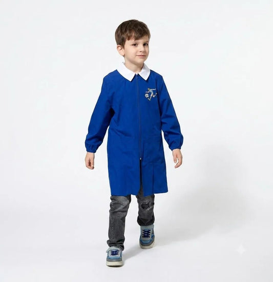 Grembiule scuola elementare blu bambino con zip Nazareno Gabrielli Made in Italy ricamo Calcio 0835A26