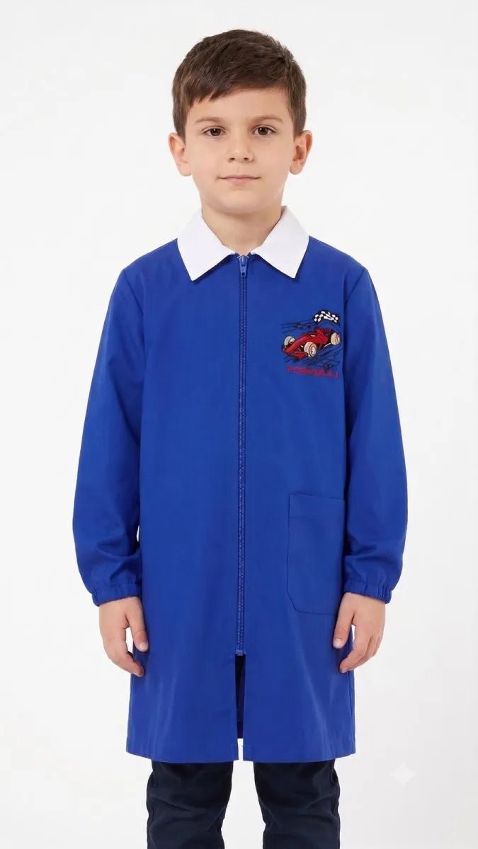 Grembiule scuola elementare blu bambino con zip Nazareno Gabrielli Made in Italy ricamo Formula 1 0831A26