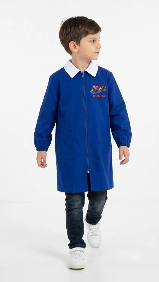 Grembiule scuola elementare blu bambino con zip Nazareno Gabrielli Made in Italy ricamo Moto Gp 0832A26
