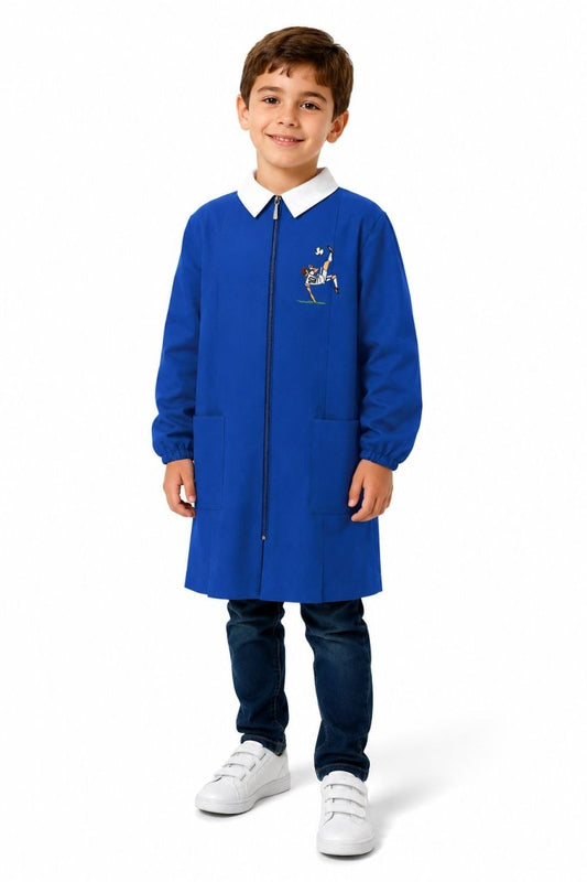 Grembiule scuola elementare blu con zip bambino Siggi Made in Italy ricamo Calcio 4398