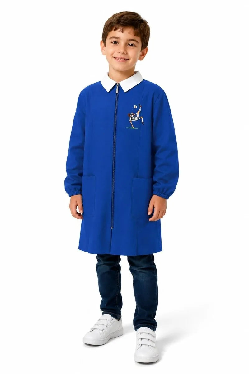 Grembiule scuola elementare blu con zip bambino Siggi Made in Italy ricamo Calcio 4398