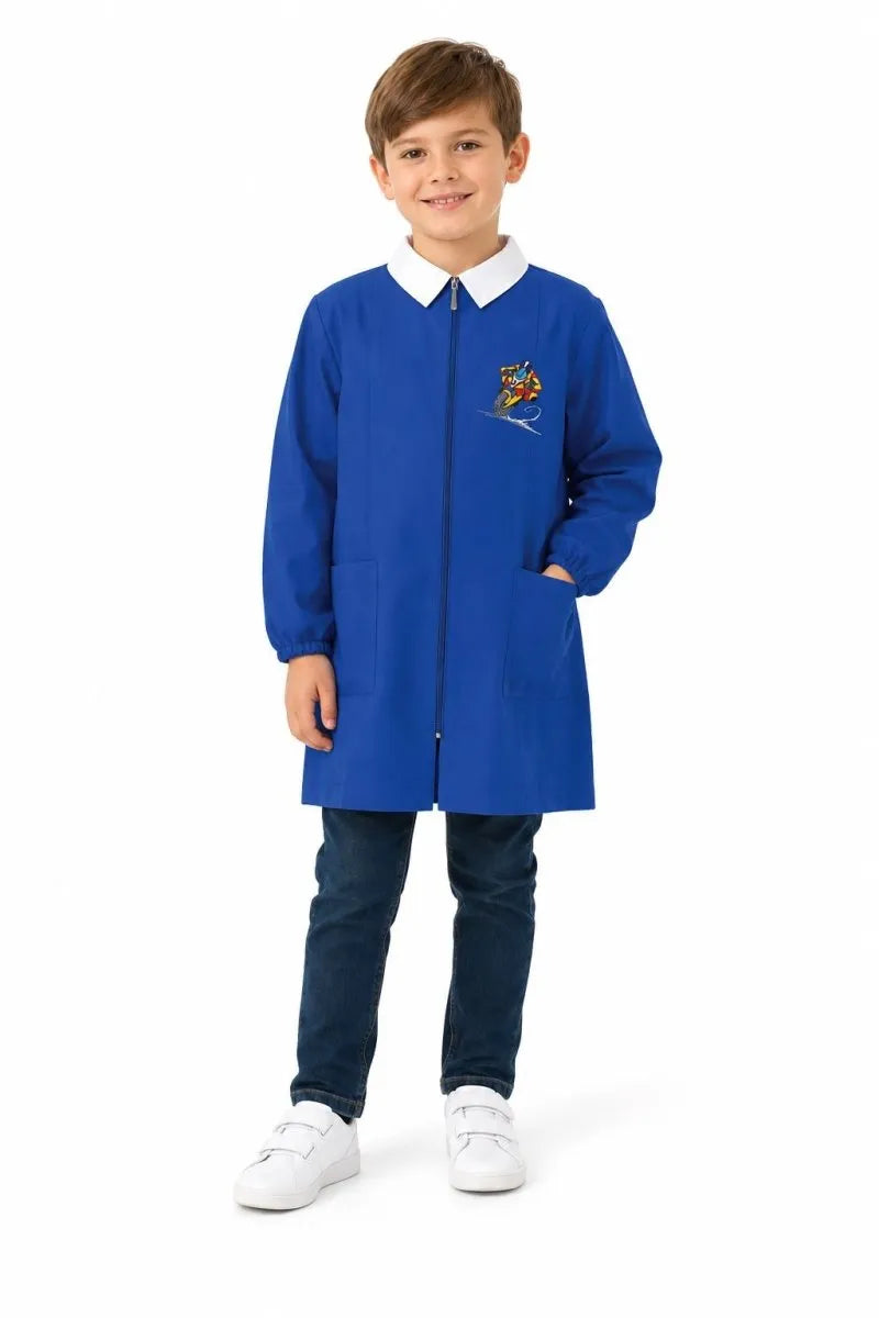 Grembiule scuola elementare blu con zip bambino Siggi Made in Italy ricamo Moto 4400