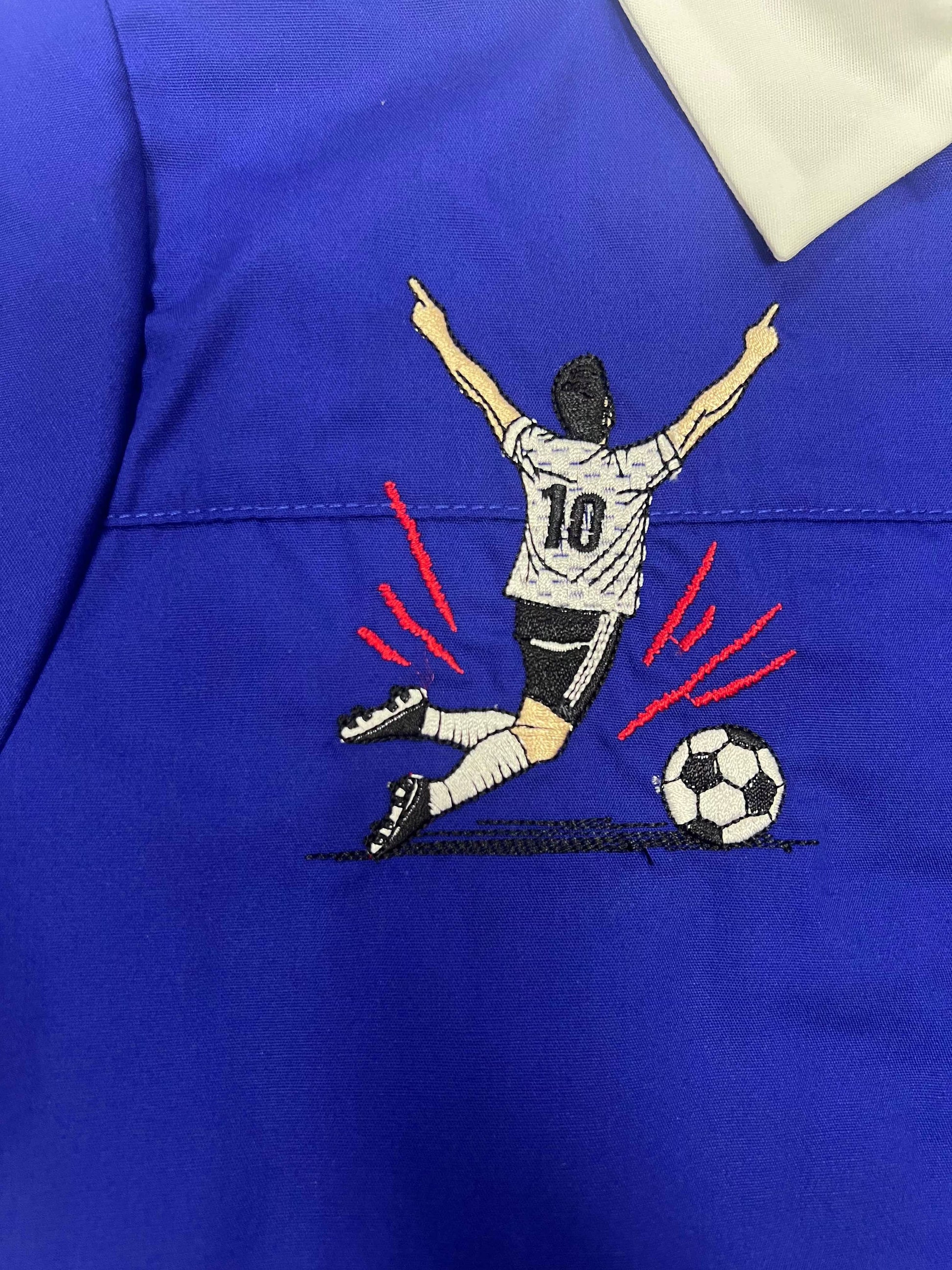 Grembiule scuola elementare blu zip bambino Ambrosino Made in Italy ricamo Calcio S206