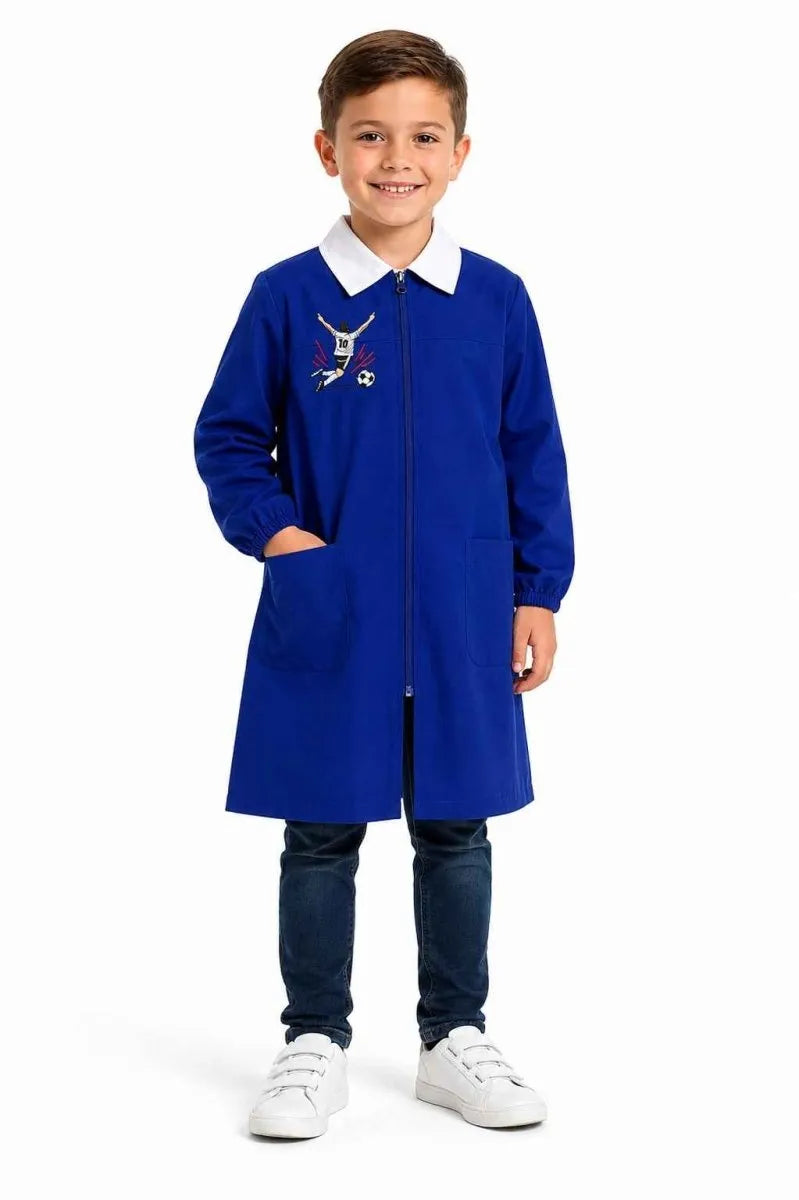 Grembiule scuola elementare blu zip bambino Ambrosino Made in Italy ricamo Calcio S206