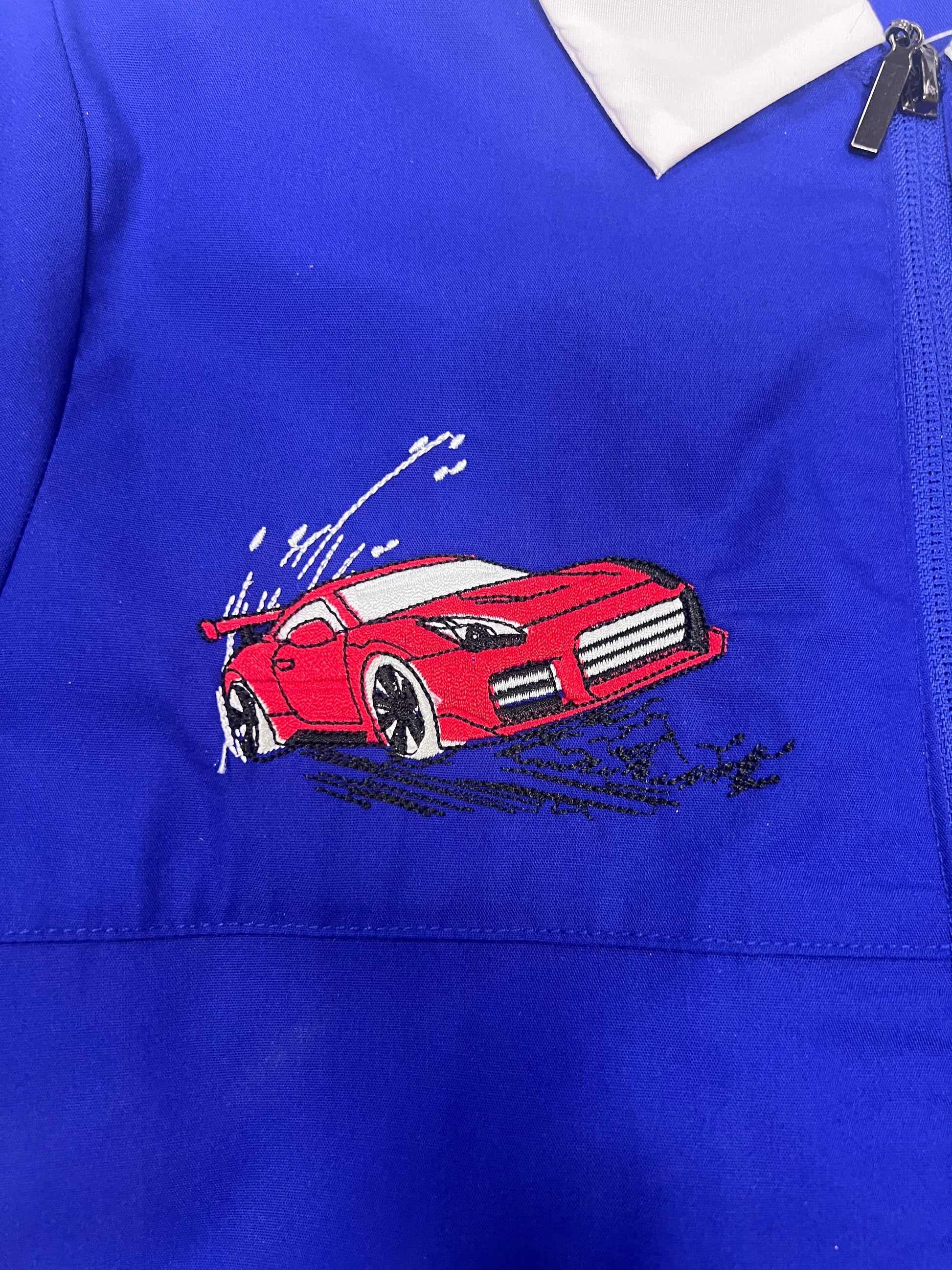 Grembiule scuola elementare blu zip bambino Ambrosino Made in Italy ricamo Car S208