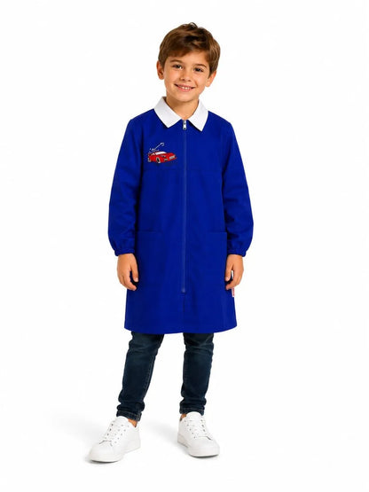 Grembiule scuola elementare blu zip bambino Ambrosino Made in Italy ricamo Car S208