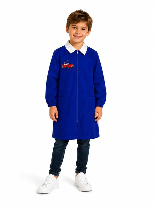 Grembiule scuola elementare blu zip bambino Ambrosino Made in Italy ricamo Car S208