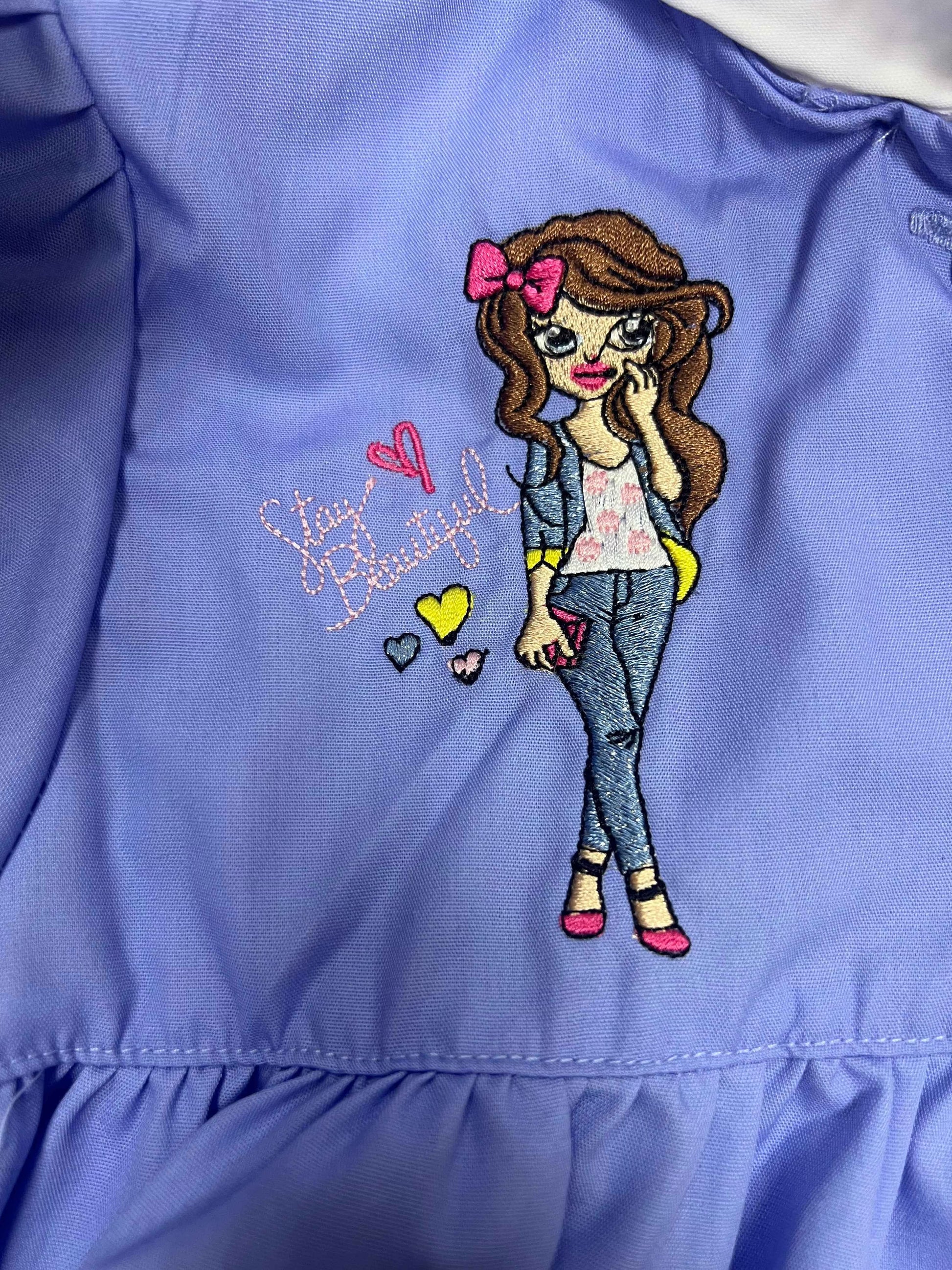 Grembiule scuola elementare celeste bambina Ambrosino Made in Italy ricamo Beautiful S101