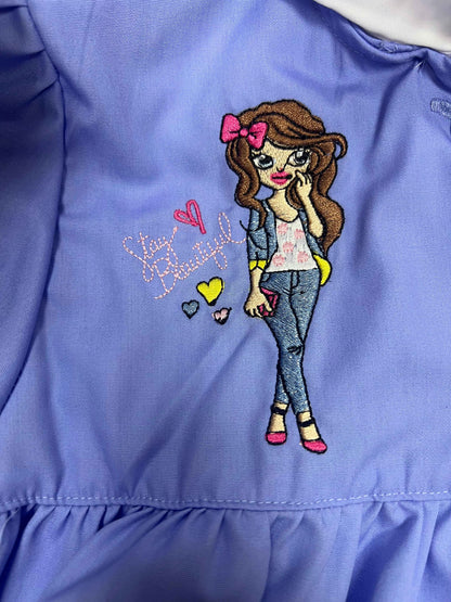 Grembiule scuola elementare celeste bambina Ambrosino Made in Italy ricamo Beautiful S101