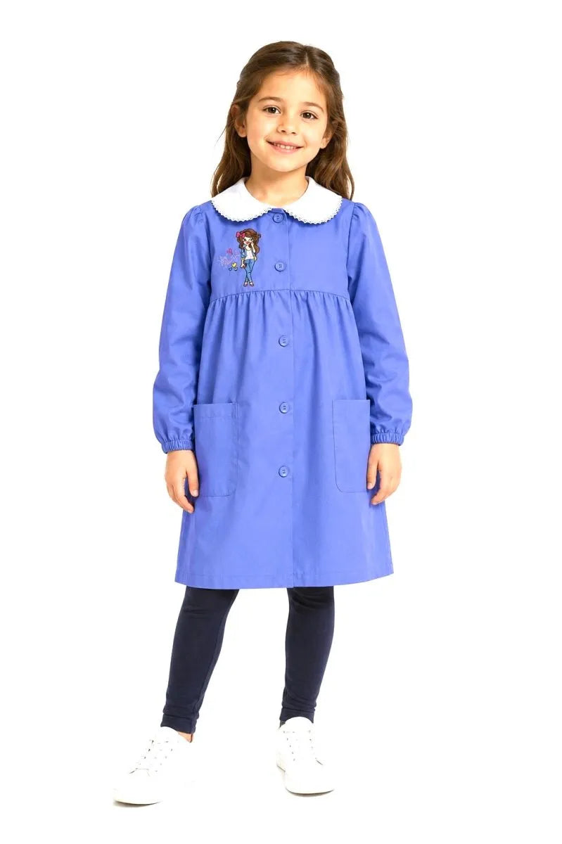 Grembiule scuola elementare celeste bambina Ambrosino Made in Italy ricamo Beautiful S101