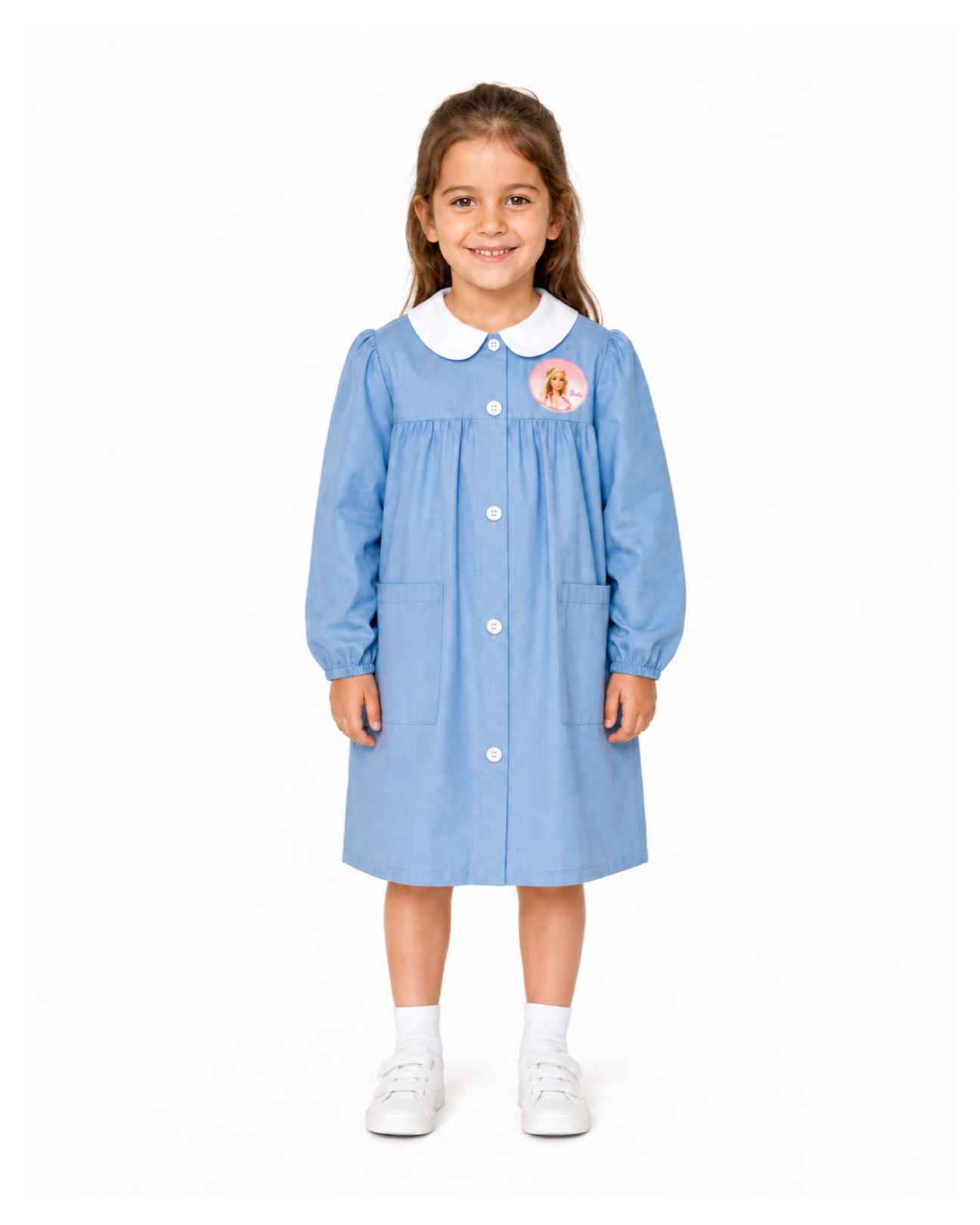 Grembiule scuola elementare celeste bambina Disney ricamo Barbie Made in Italy G201
