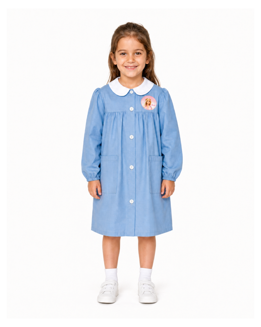 Grembiule scuola elementare celeste bambina Disney ricamo Barbie Made in Italy G201