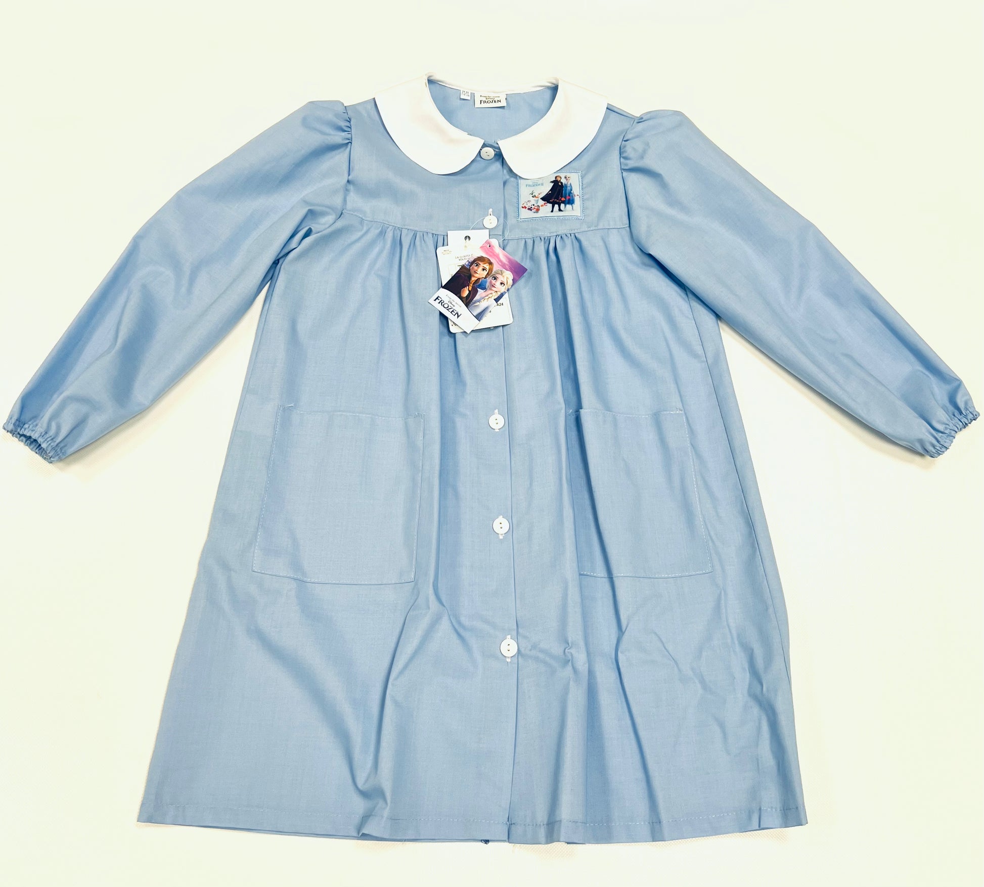 Grembiule scuola elementare celeste bambina Disney ricamo Frozen Made in Italy G202
