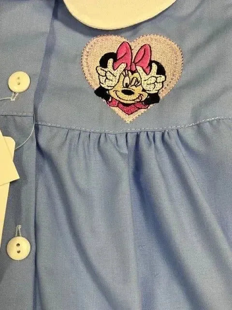 Grembiule scuola elementare celeste bambina Disney ricamo Minnie Made in Italy G204