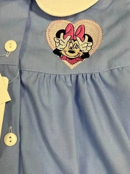 Grembiule scuola elementare celeste bambina Disney ricamo Minnie Made in Italy G204