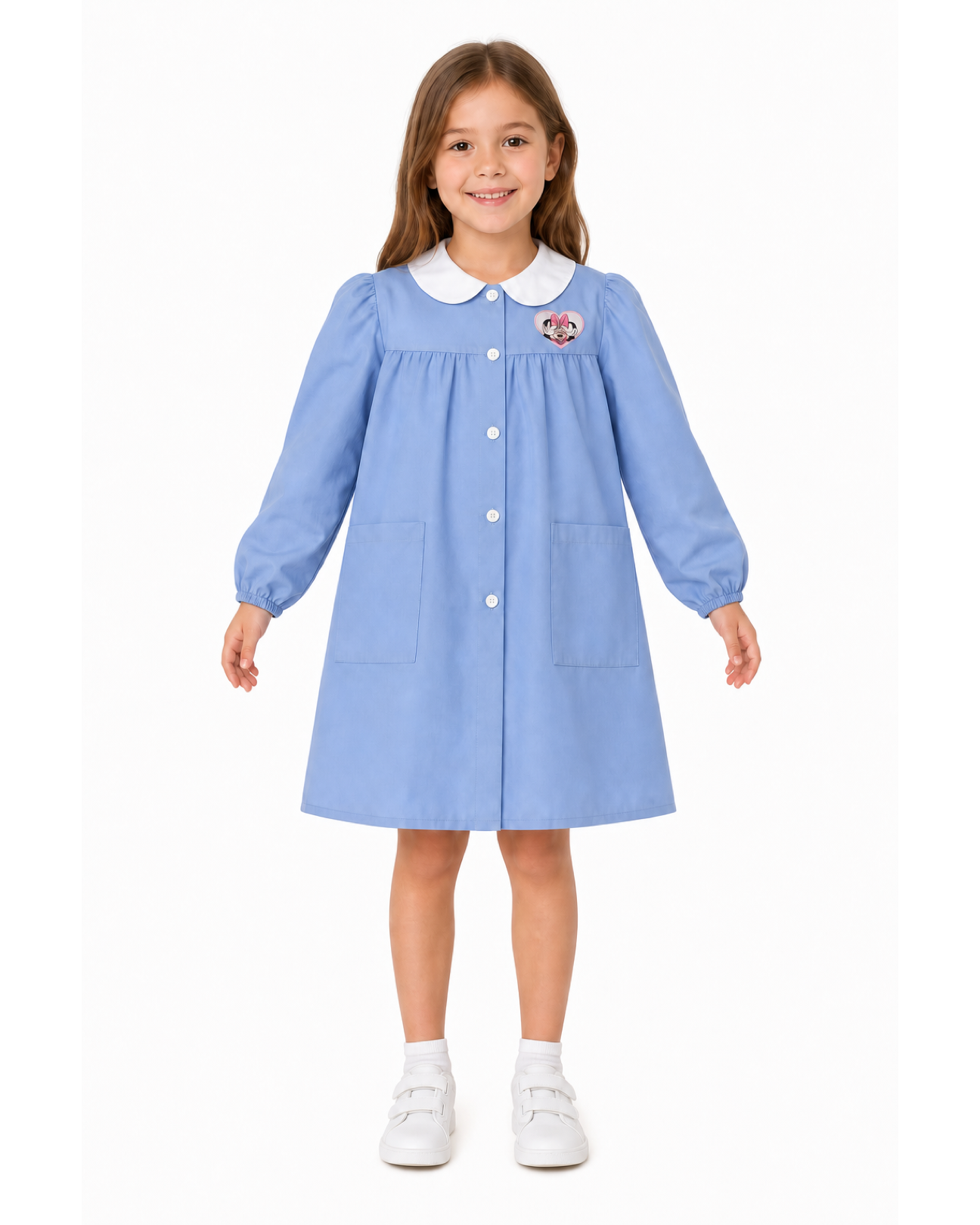 Grembiule scuola elementare celeste bambina Disney ricamo Minnie Made in Italy G204