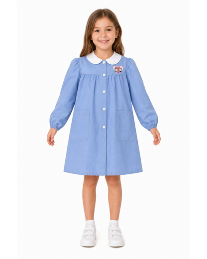 Grembiule scuola elementare celeste bambina Disney ricamo Minnie Made in Italy G204