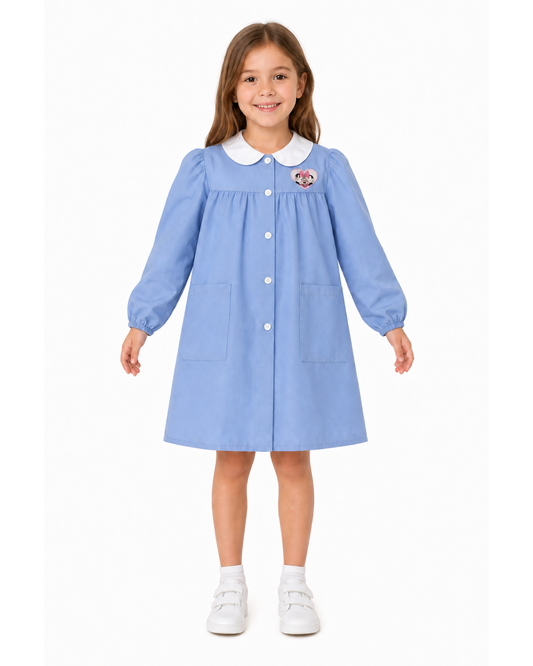 Grembiule scuola elementare celeste bambina Disney ricamo Minnie Made in Italy G204