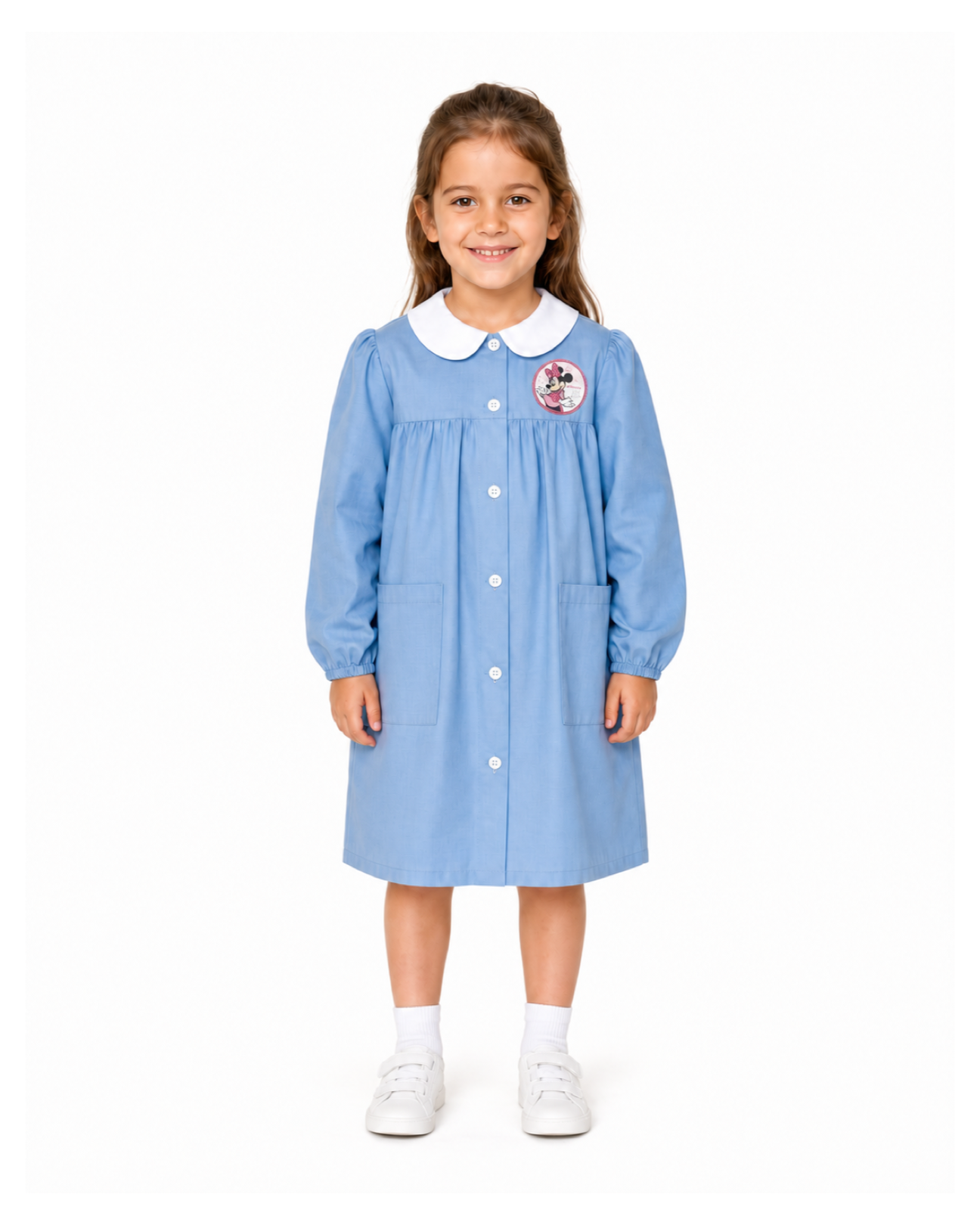 Grembiule scuola elementare celeste bambina Disney ricamo Minnie Made in Italy G204