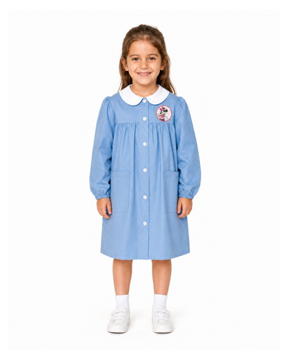Grembiule scuola elementare celeste bambina Disney ricamo Minnie Made in Italy G204