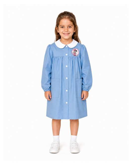 Grembiule scuola elementare celeste bambina Disney ricamo Minnie Made in Italy G204