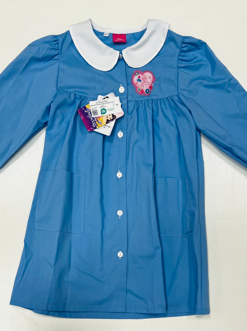 Grembiule scuola elementare celeste bambina Disney ricamo Principesse Made in Italy G203