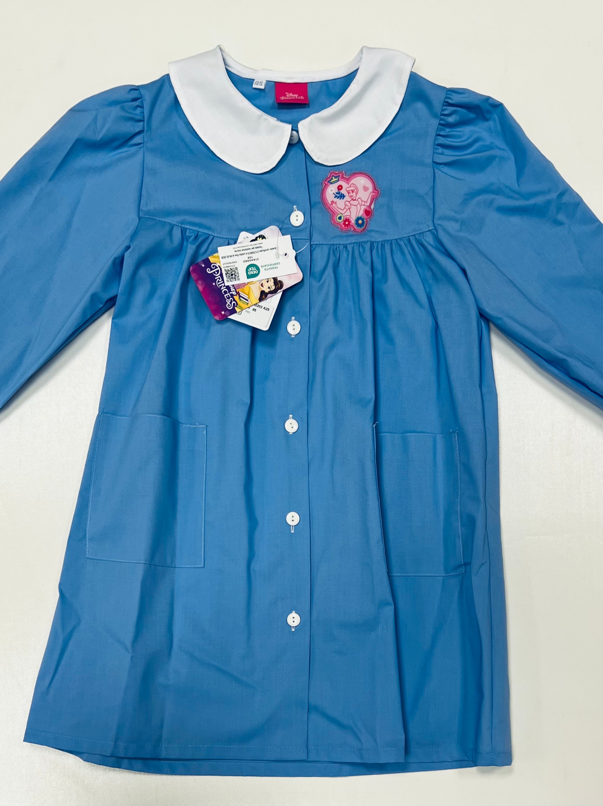 Grembiule scuola elementare celeste bambina Disney ricamo Principesse Made in Italy G203A25