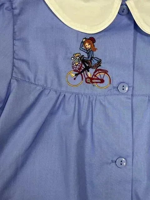 Grembiule scuola elementare celeste bambina Siggi Made in Italy ricamo Bici 3911