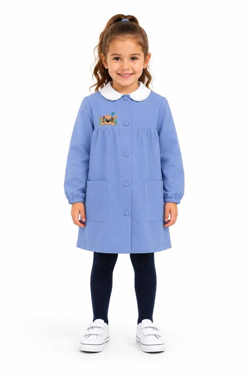 Grembiule scuola elementare celeste bambina Siggi Made in Italy ricamo Cagnolino 4364