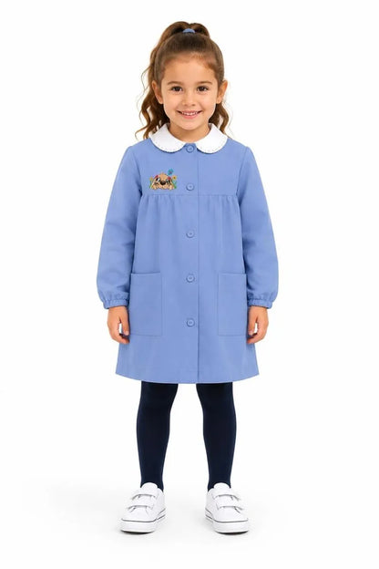 Grembiule scuola elementare celeste bambina Siggi Made in Italy ricamo Cagnolino 4364