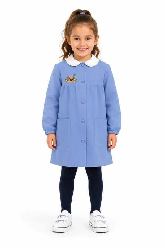 Grembiule scuola elementare celeste bambina Siggi Made in Italy ricamo Cagnolino 4364