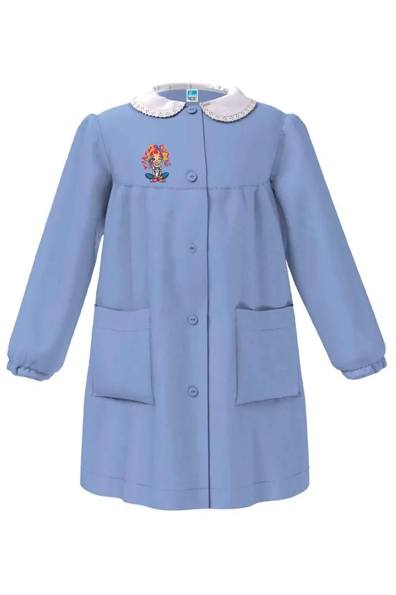Grembiule scuola elementare celeste bambina Siggi Made in Italy ricamo Capelli Arcobaleno 4366