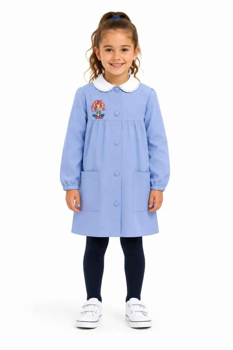 Grembiule scuola elementare celeste bambina Siggi Made in Italy ricamo Capelli Arcobaleno 4366