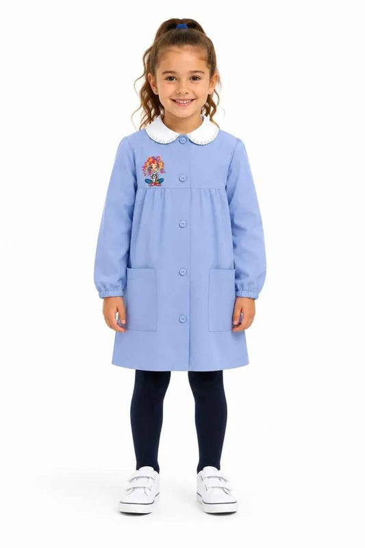 Grembiule scuola elementare celeste bambina Siggi Made in Italy ricamo Capelli Arcobaleno 4366
