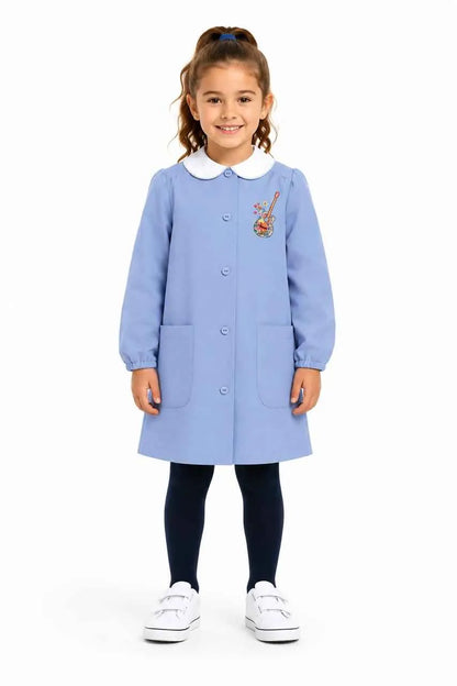 Grembiule scuola elementare celeste bambina Siggi Made in Italy ricamo Chitarra 4367