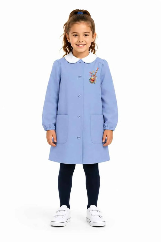 Grembiule scuola elementare celeste bambina Siggi Made in Italy ricamo Chitarra 4367
