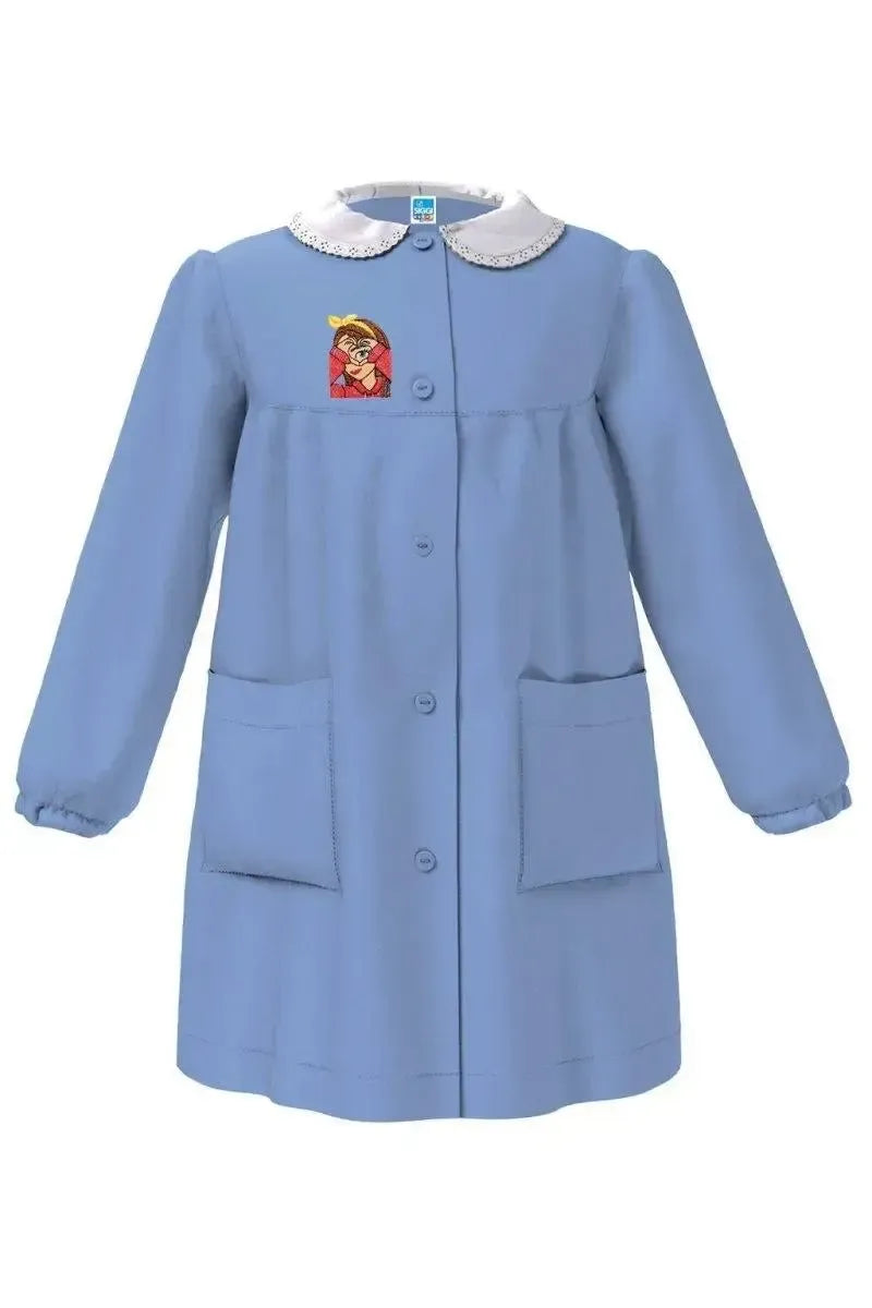 Grembiule scuola elementare celeste bambina Siggi Made in Italy ricamo Cuoricini 4211