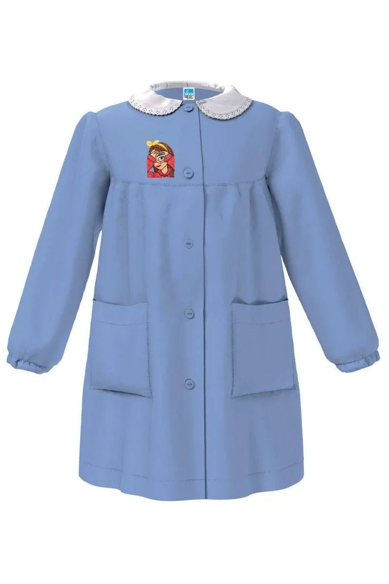 Grembiule scuola elementare celeste bambina Siggi Made in Italy ricamo Cuoricini 4211