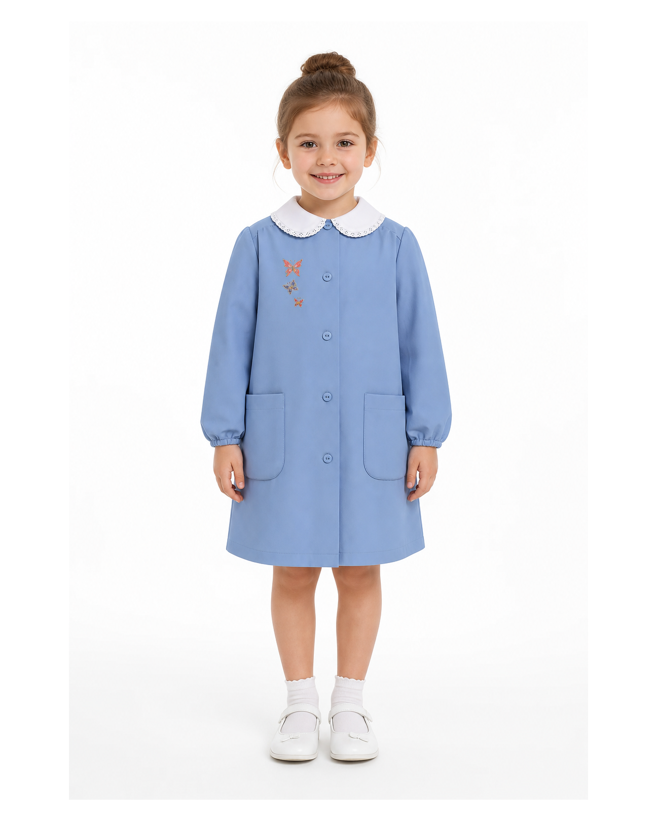 Grembiule scuola elementare celeste bambina Siggi Made in Italy ricamo Farfalle 4068