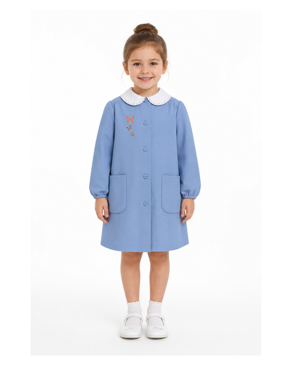 Grembiule scuola elementare celeste bambina Siggi Made in Italy ricamo Farfalle 4068