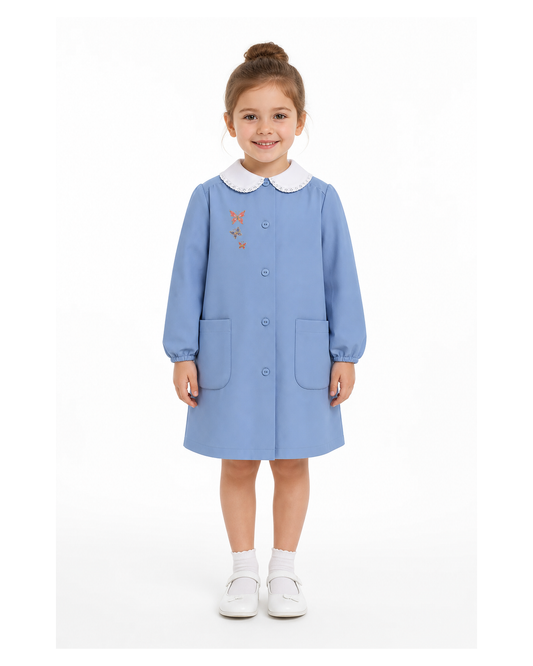 Grembiule scuola elementare celeste bambina Siggi Made in Italy ricamo Farfalle 4068