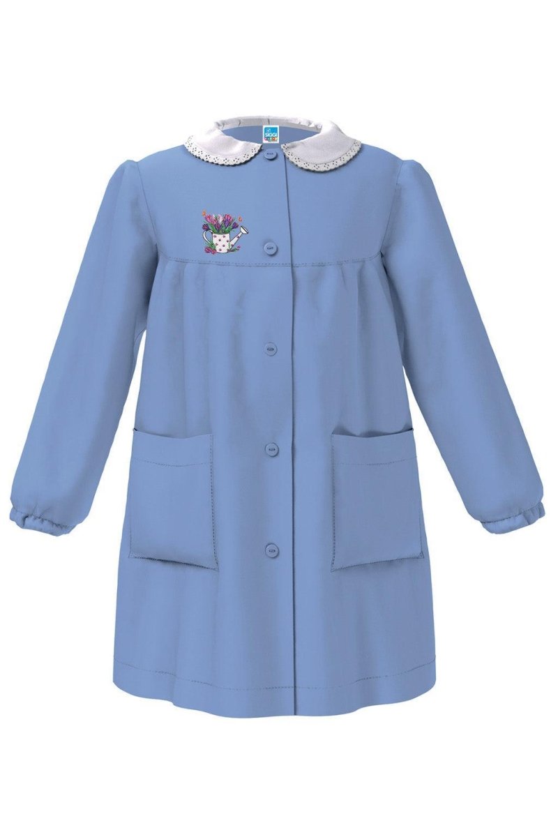 Grembiule scuola elementare celeste bambina Siggi Made in Italy ricamo Fiori 4217