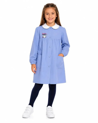 Grembiule scuola elementare celeste bambina Siggi Made in Italy ricamo Fiori 4217